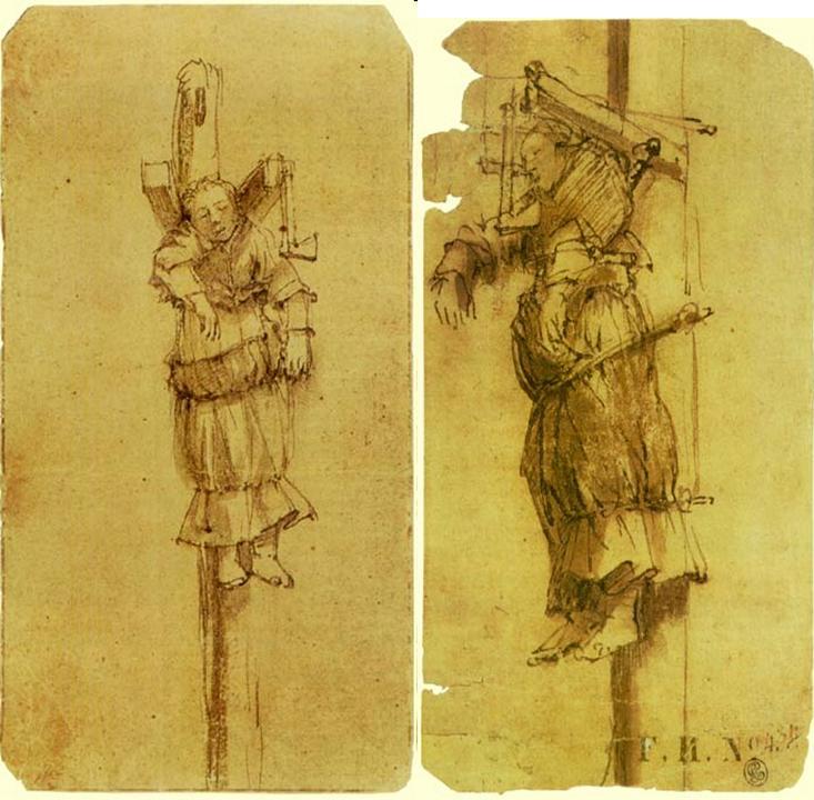 Esbossos que va realitzar Rembrandt el 1664, de l'execució per forca de l'assassina Elsje Christiaens